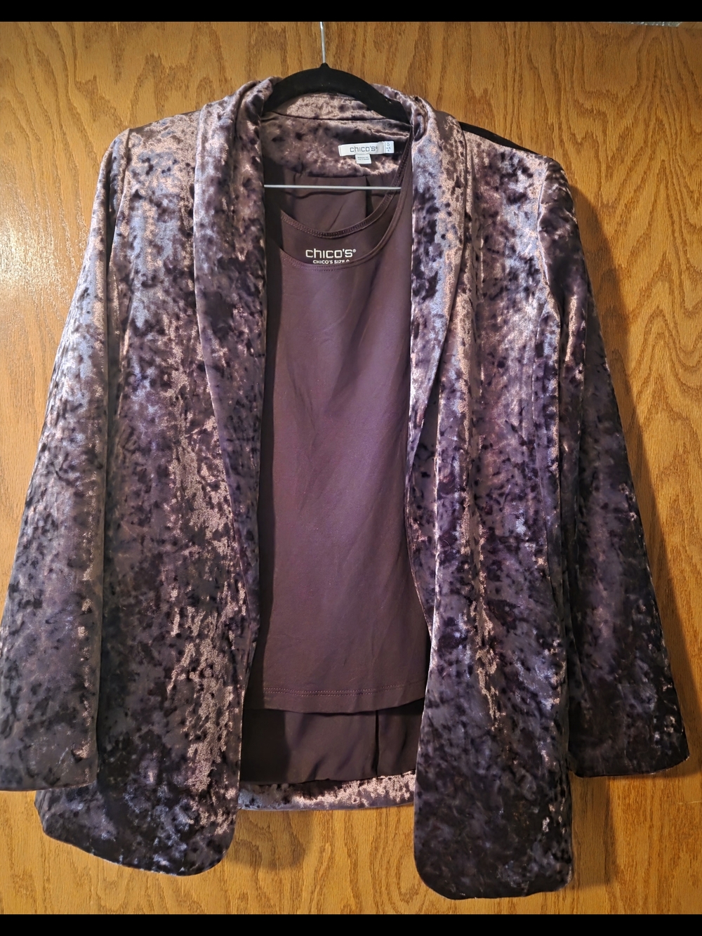 Chico's Plush Purple Crushed Velvet Open Blazer